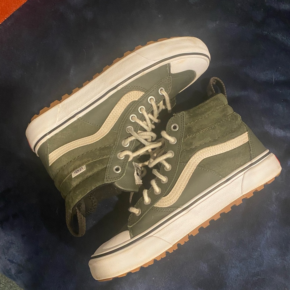 Vans Olive High-Top Sneakers with White and Tan Accents